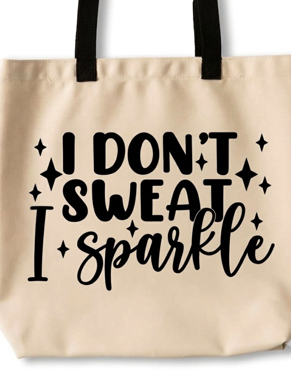 Beige 'I Don't Sweat I Sparkle' Tote Bag 19“ x 14“